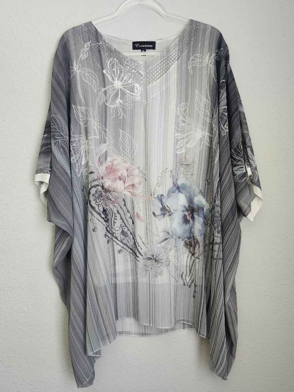 CREATION NEW Italian Romantic Embellished Kaftan Poncho-Style Tunic Top 2XL